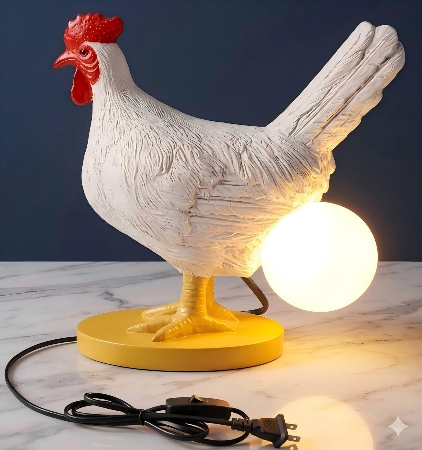 AMPlug in Funny Chicken Night Light Lamp – Rooster Laying Egg Light, Farmhouse Table Decor, Unique Gift for Chicken Lovers (Includes Bulb)