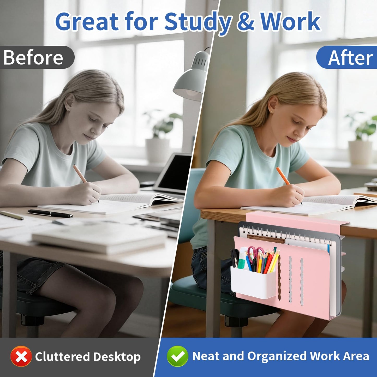 LUKETURE Desk Side Storage, Steel Side Desk Organizer, No Drill Workspace Organizers, Clamp on Computer Desk Accessories, with Magnetic Pen Holder, Fits Flat Edge Tables 0.3" to 2.8"