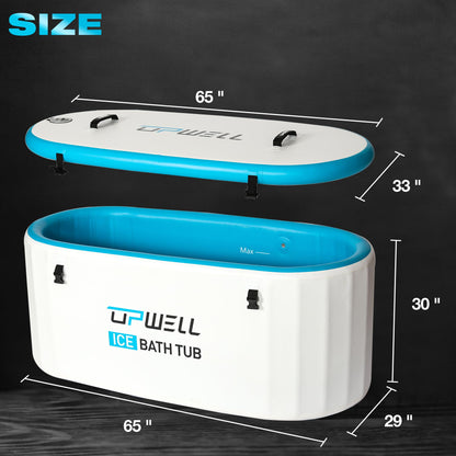 UPWELL Cold Plunge Tub Large Portable Oval Inflatable Ice Bath Tub with Cover for Cold Water Athletes Large Baths for Therapy Recovery at Home or Outdoors Ice Plunge Blue and White