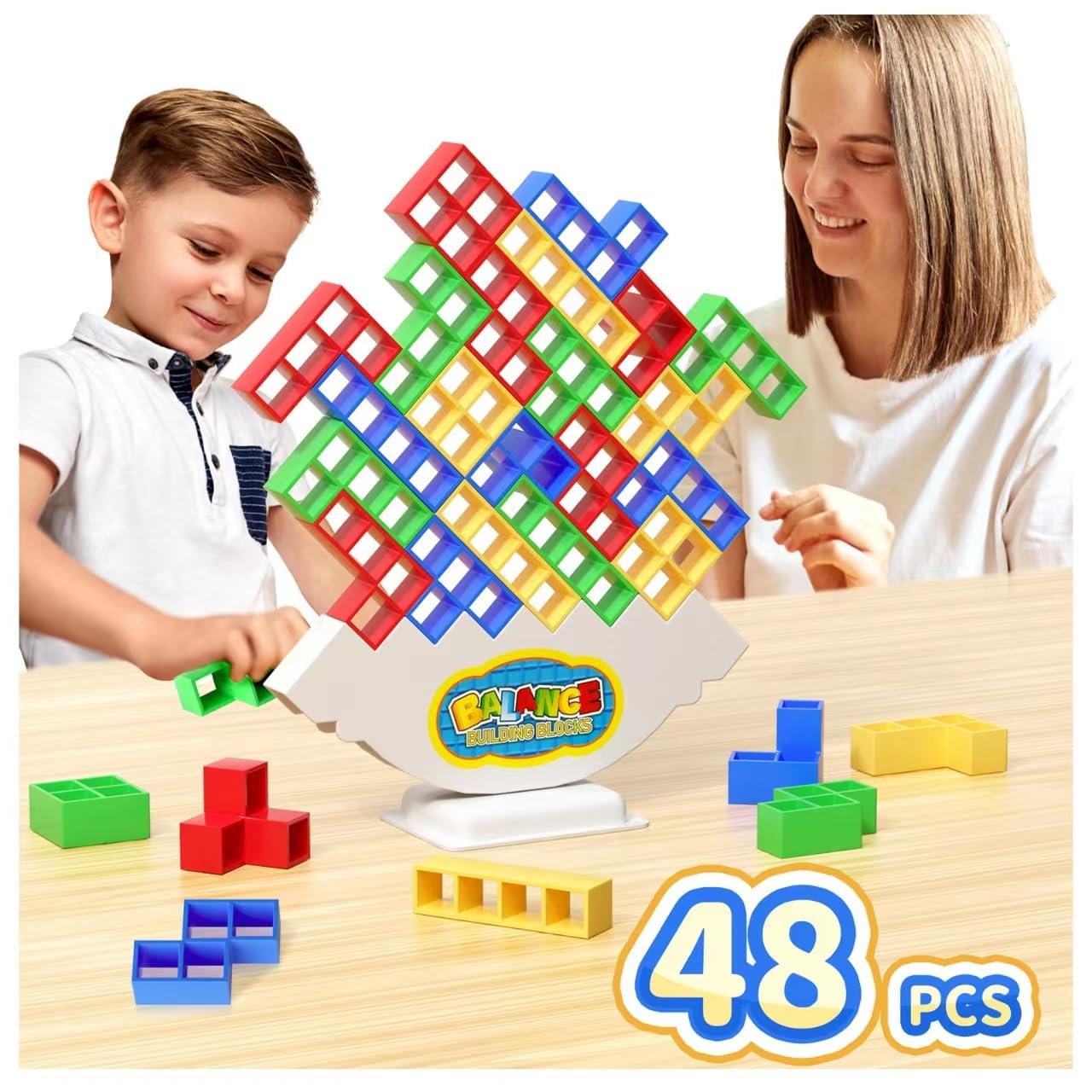 Ziogogco 48 Pcs Game Gifts, Balance Stacking Blocks Game，Perfect for Family, Parties, Travel,Boys Girls Gifts，Novelty Toy Gift for Kids or Friends
