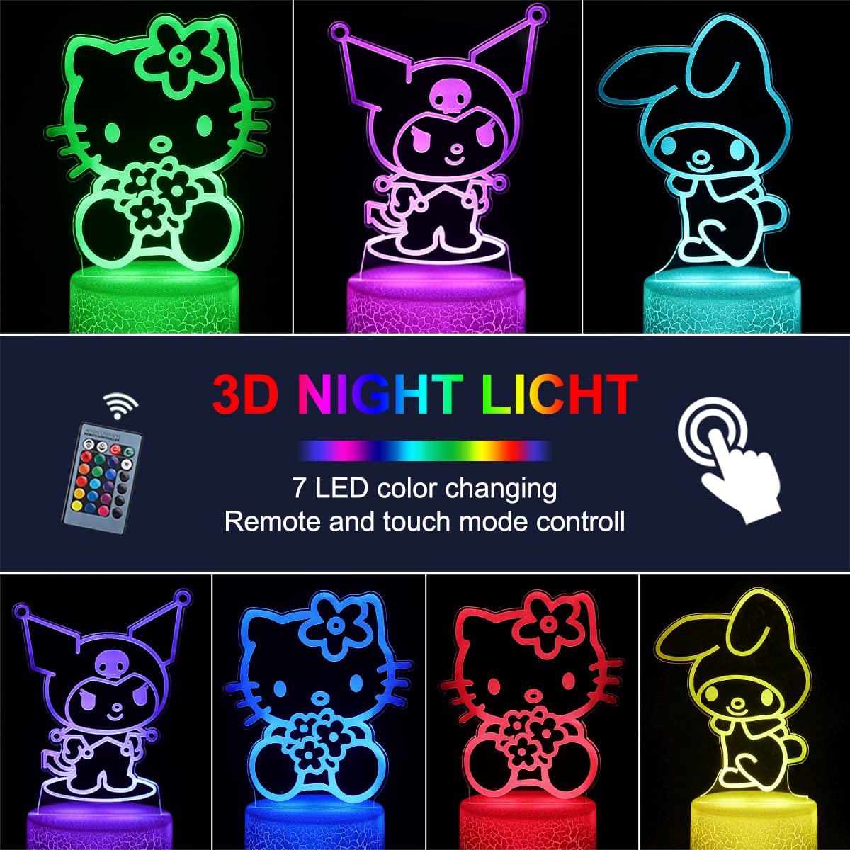 sunduck Pink Kitty Acrylic Night Light with Corded Control- Dreamy Girls Room Decor, Perfect Birthday/Christmas Gift for Kids, Unique Holiday Present (Kitty3PC)