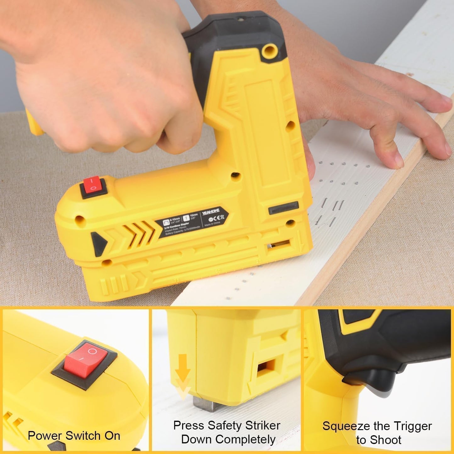 YEAHOME Electric Staple Gun, 2 in 1 Electric Light Duty Brad Nailer/Stapler, 3.7V Power Cordless Stapler Tacker with USB Charger Cable, 1000 Staples for Upholstery, Material Repair and Carpentry