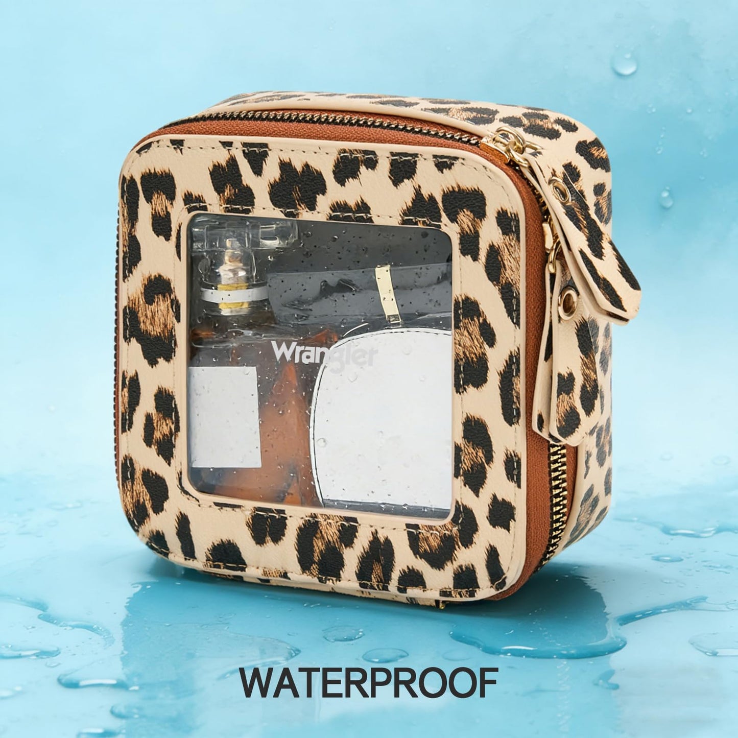 Montana West X Wrangler Clear Makeup Bag Travel Cosmetic Bag Portable Make Up Toiletry Organizer for Women Leopard