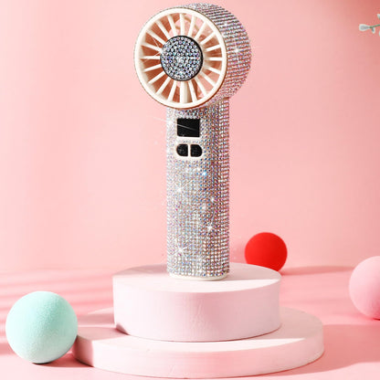 Mudder Rhinestone Handheld Fan Crystal Bling Mini Personal Fan Glitter Bedazzled Portable Usb Rechargeable & Battery Operated for Girls Women Outdoor Travel Indoor Makeup Office (Silver,Not Foldable)