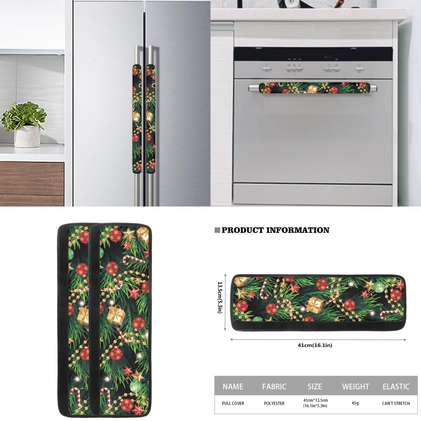 Yatixapu 6PCS Refrigerator Door Handle Covers Christmas Tree Kitchen Appliance Protective Gloves Anti-Slip Decor for Microwave Ovens Dishwashers Keep Kitchen Appliance Clean Keep Off Smudges Oil Stain