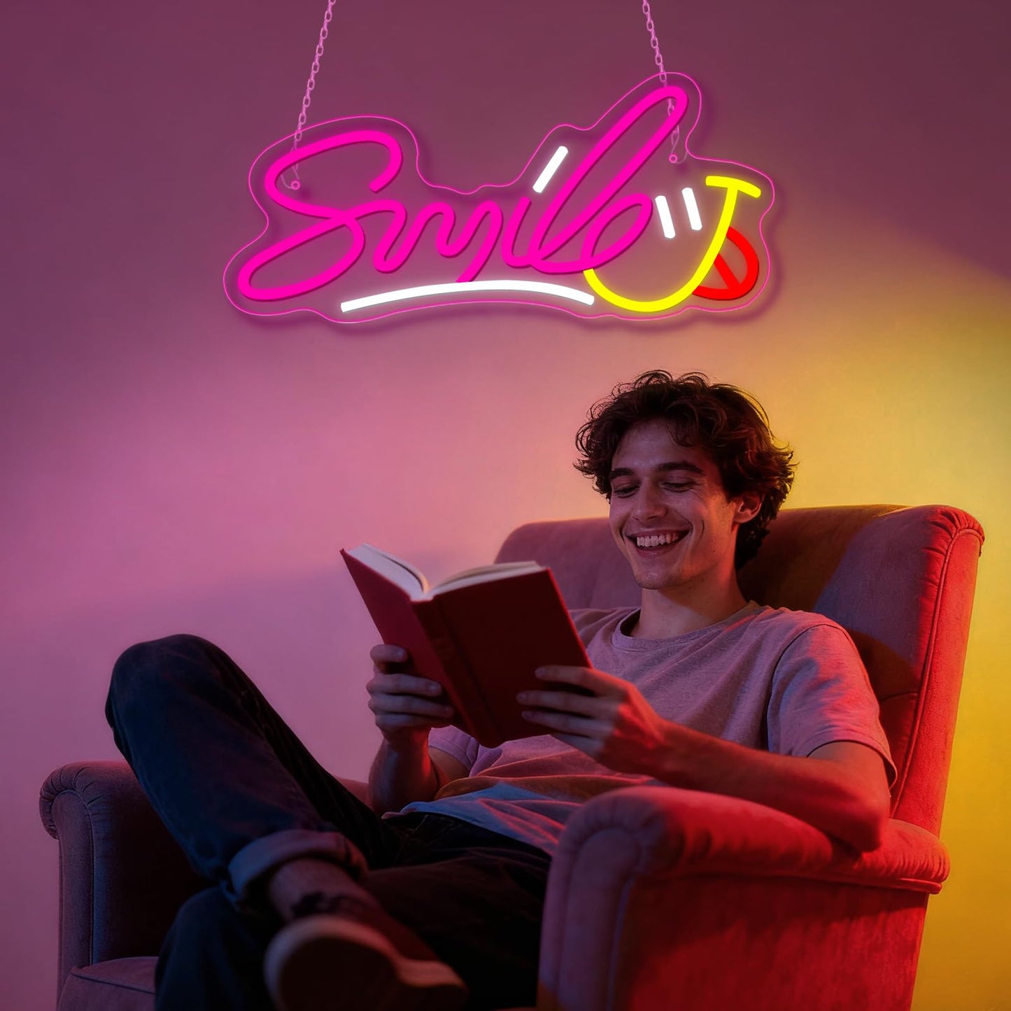 Smile Neon Sign, LED Light up Signs for Bedroom Bar Home Shop Game Room Kids Room Dental Clinic Decor, Gift for Christmas, Birthday