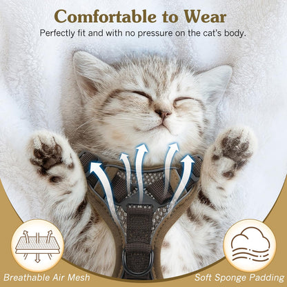 VavoPaw Cat Harness and Leash Set for Walking, Adjustable Kitten Vest Harness with Reflective Strip Breathable Mesh, Escape Proof Soft Pet Safety Vest for Cats, Kittens, Puppies, S Coffee