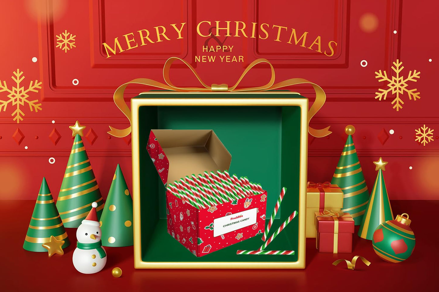 Fruidles 24-Pack Christmas Candy Cane Sticks Suckers, Old-Fashioned Red Green & White, Individually Wrapped, 5.5" Inch,