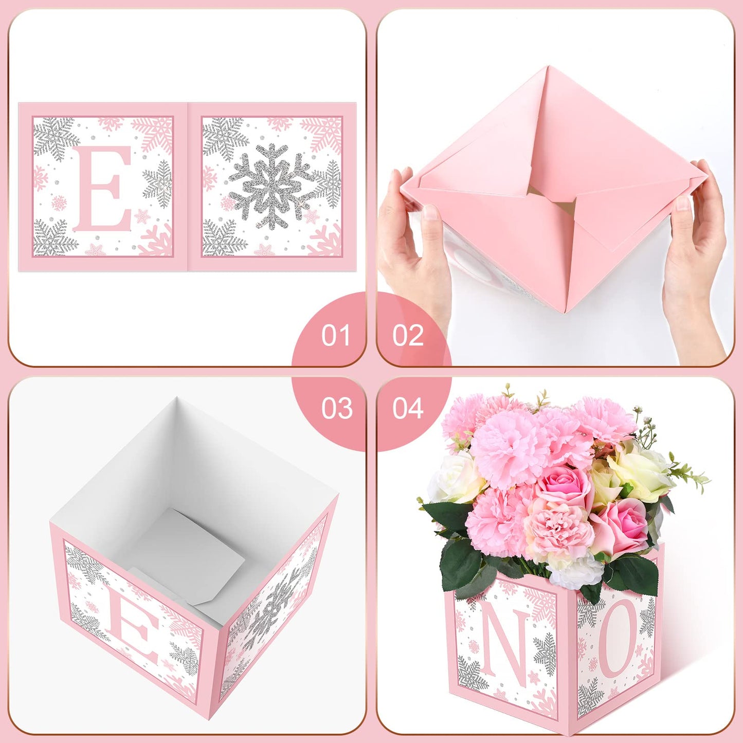 6 Pcs Winter Onederland Snowflake 1st Birthday Decorations Girl Boy Baby Shower Centerpiece One Flower Boxes for 1st First Birthday Decorations Baby Block Centerpieces for Tables