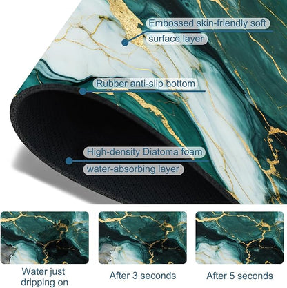 Green Marble Sink Faucet Absorbing Mat Liquid Gold Marble Super Absorbent Fast