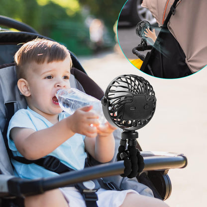 welodorir Rechargeable Stroller Fan Portable USB Small Handheld Mini Car Seat Clip On Fan With Flexible Tripod 3 Speed 360° Rotate for Push Chair Crib Office Treadmill Bike and Travel