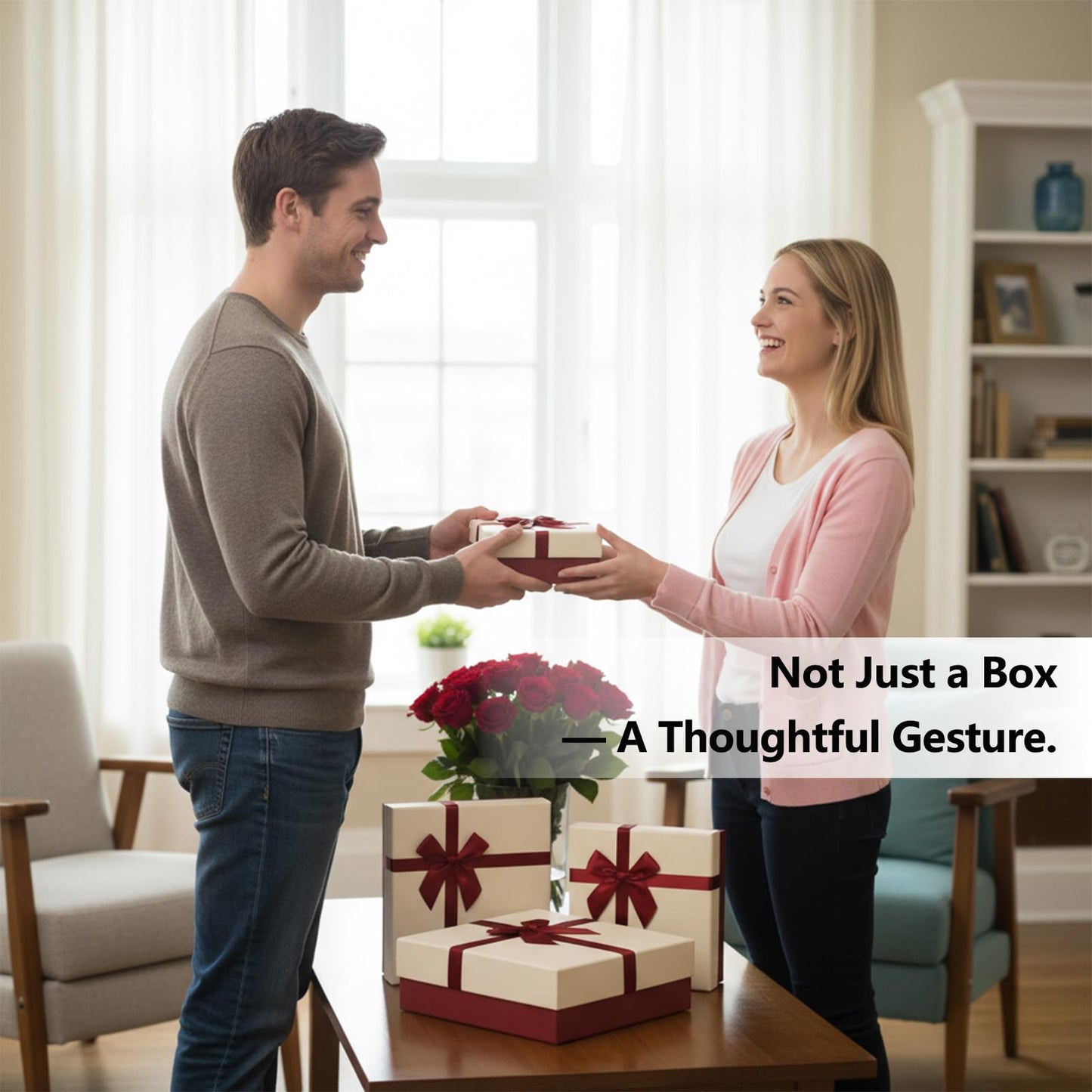 Giftilious Gift Box for Presents – A Set of 4 Elegant Gift Boxes with Lids, Luxury Textured Finish & Satin Ribbon, Ideal Gift Box for Mother's Day, Ready to Gift – No Assembly Required