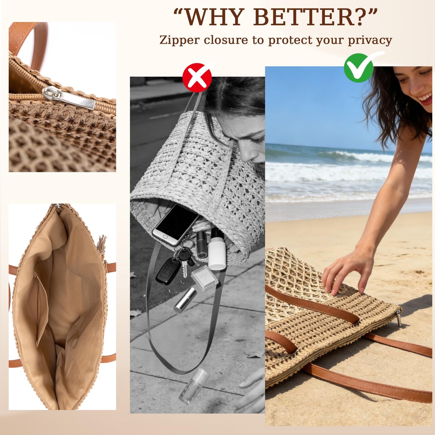 iSamzan Straw Tote Bag for Women: Handwoven Beach Purse with Cutout Design for Travel & Pool Day