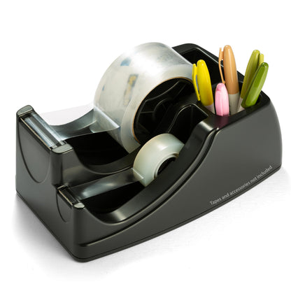 Officemate Recycled 2-in-1 Heavy Duty Tape Dispenser, 1" and 3" Cores, Black (96690)