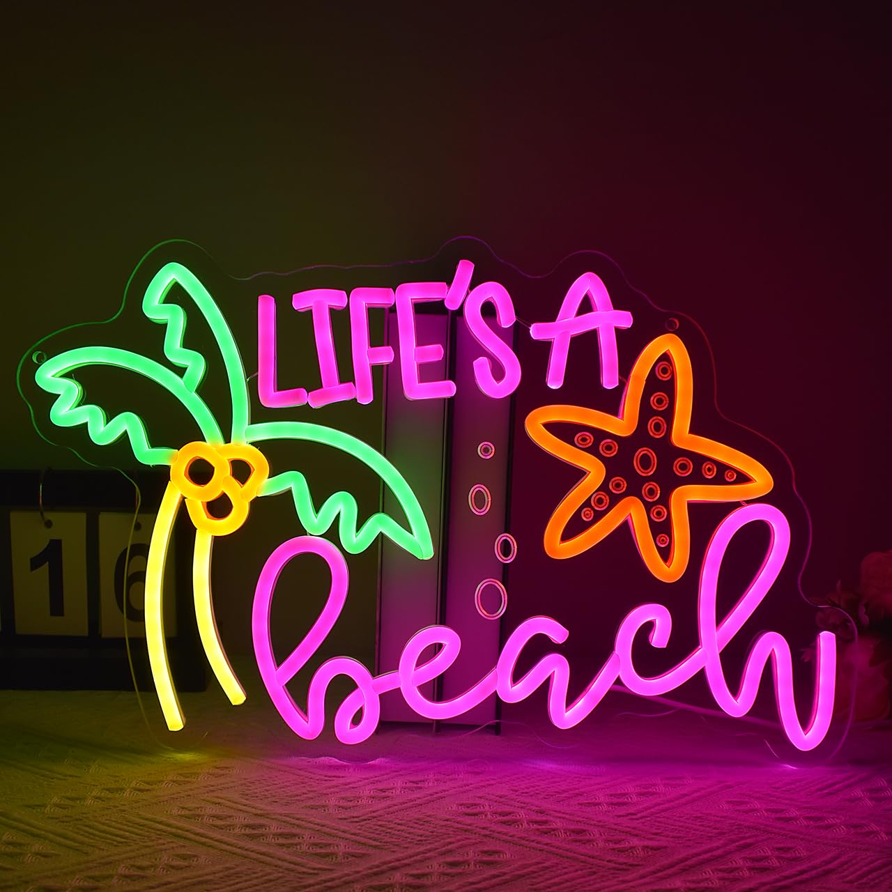 GYCLFNDDONG Life's A Beach Neon Sign Coconut Tree LED Wall Light with Dimmer Switch for Bedroom Home Tiki Bar Decor, Summer Tropical Palm Tree Neon Light for Kids Room Beach Party Gifts