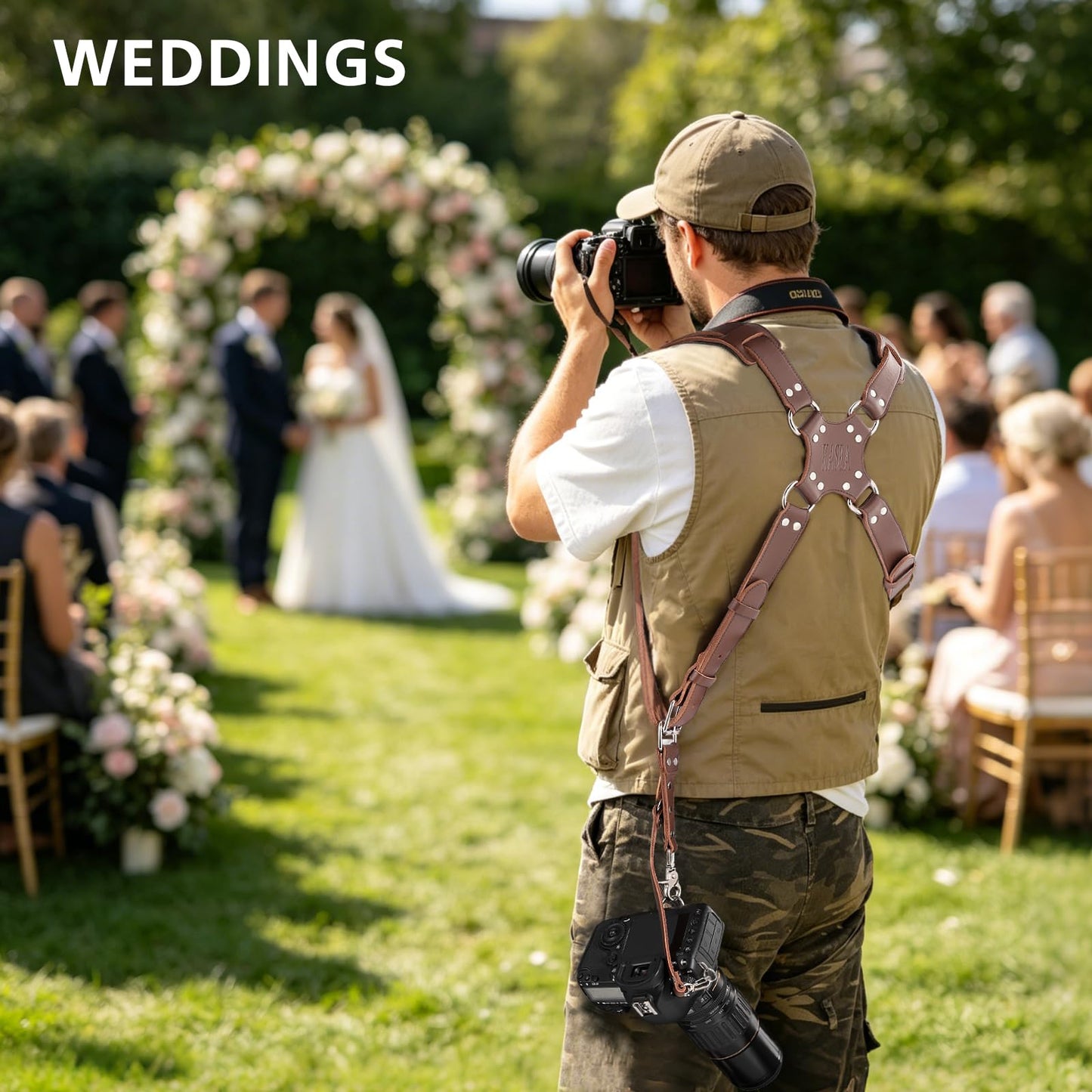 Kasla Camera Strap, Camera Straps for Photographers, Leather Dual Camera Strap for Two DSLR/SLR Cameras (Brown, Upgrade)
