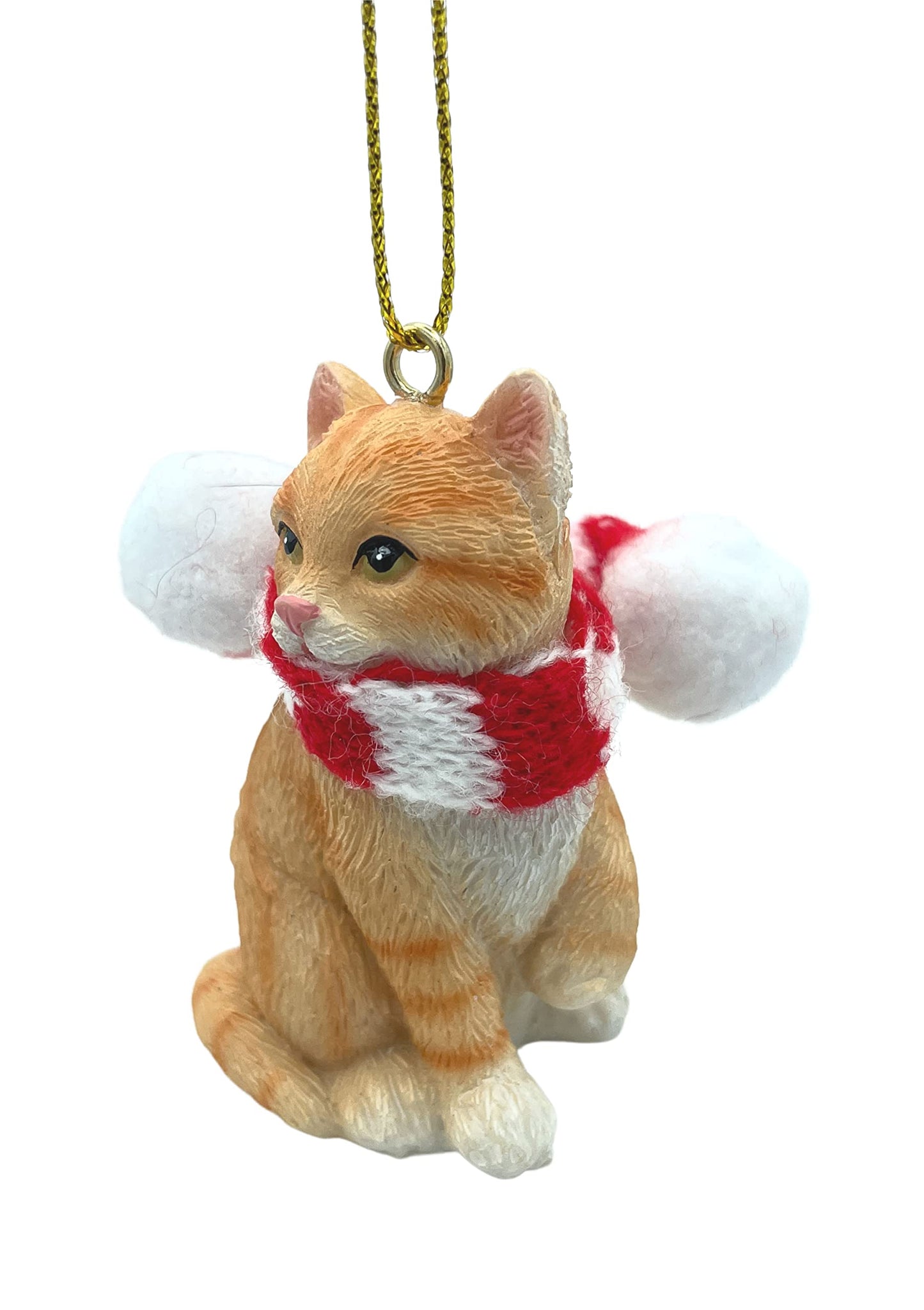 Orange Cat Tabby Shorthaired Kitty Christmas Tree Ornament with Candy Cane Scarf