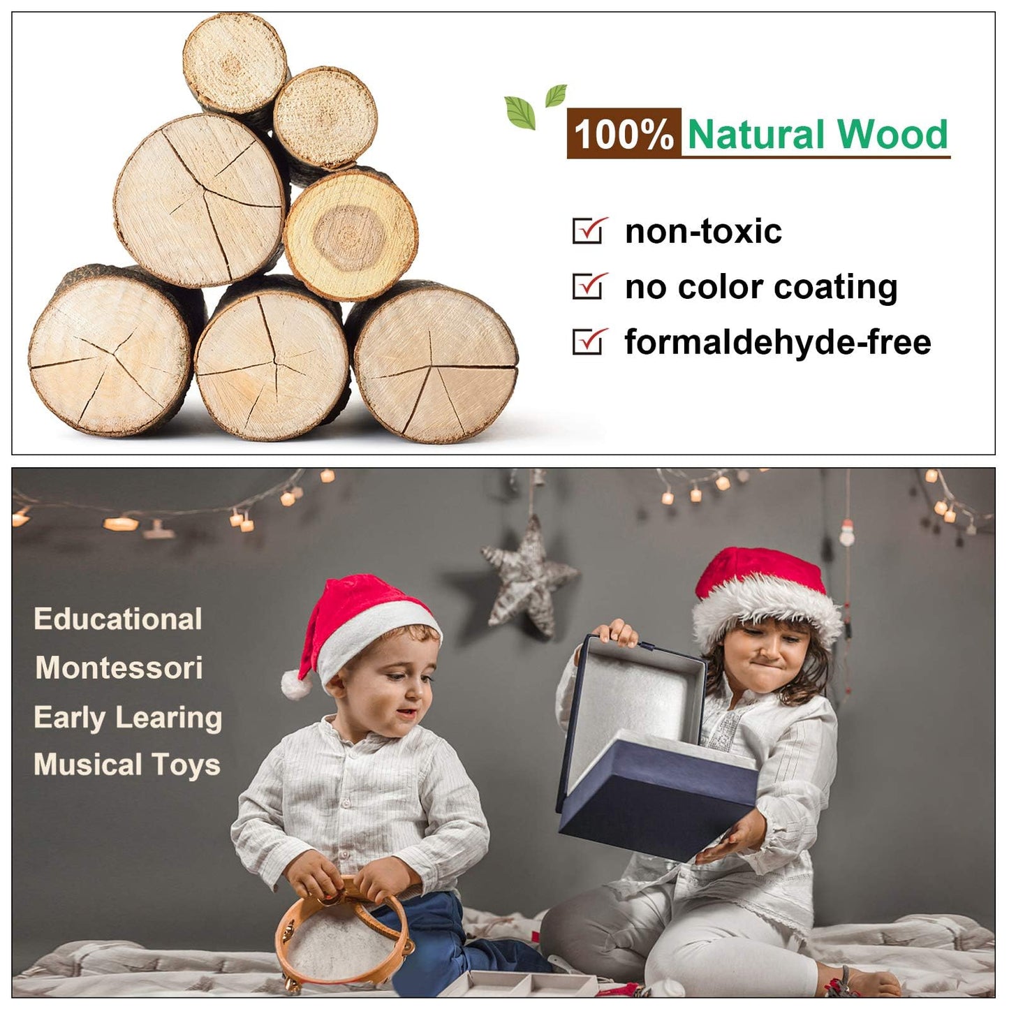 LOOIKOOS Toddler Musical Instruments Montessori Natural Wooden Percussion Instruments for Kids Preschool Educational Musical Toys Set for Boys and Girls with Storage Bag