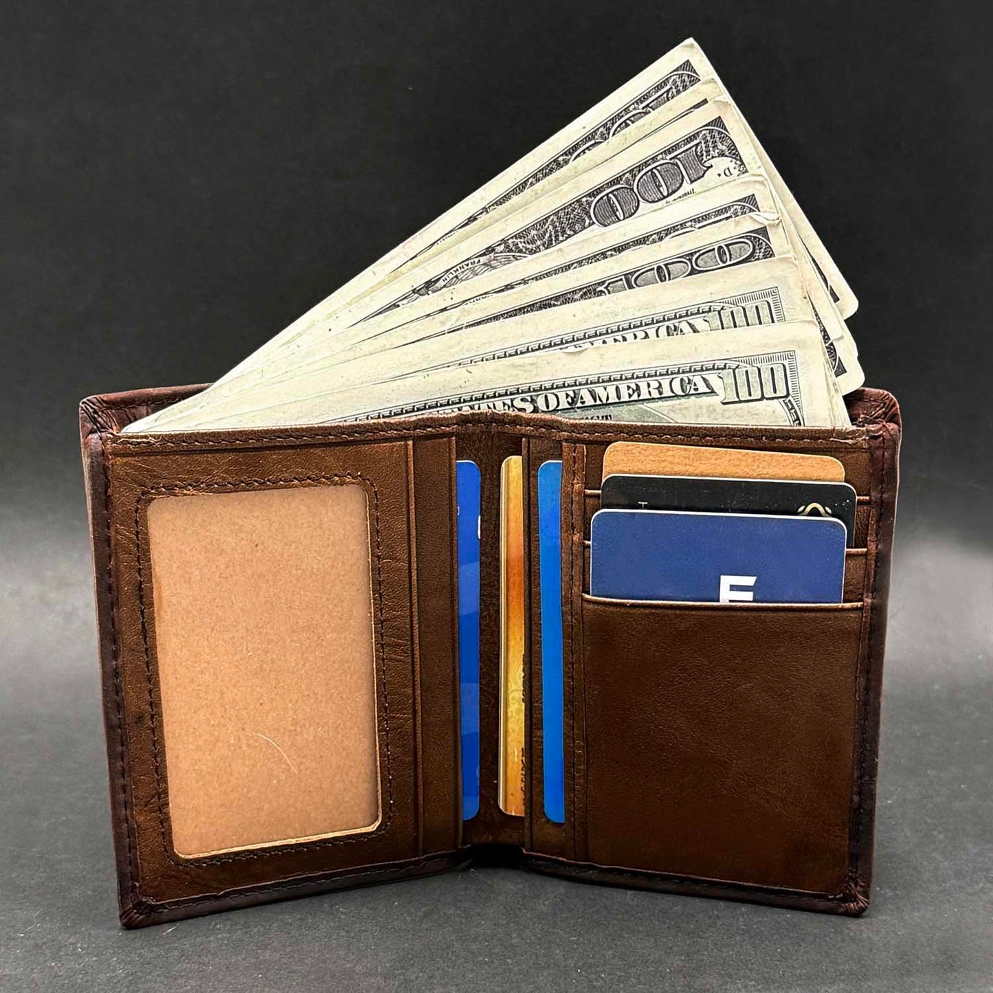 crazy hunter Skull Wallet for Men Bifold Card Holder Wallet Pocket Purse Cowhide Leather Wallet with Chain