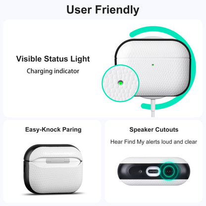 RIXENY Leather Case for AirPods Pro 3 (3rd Gen 2025), Adjustable Lanyard, Vegan Lizard Texture Leather, Hard Shell, Scratch/Shock Proof, Wireless Charging, for Fashion & Luxury Lovers, White