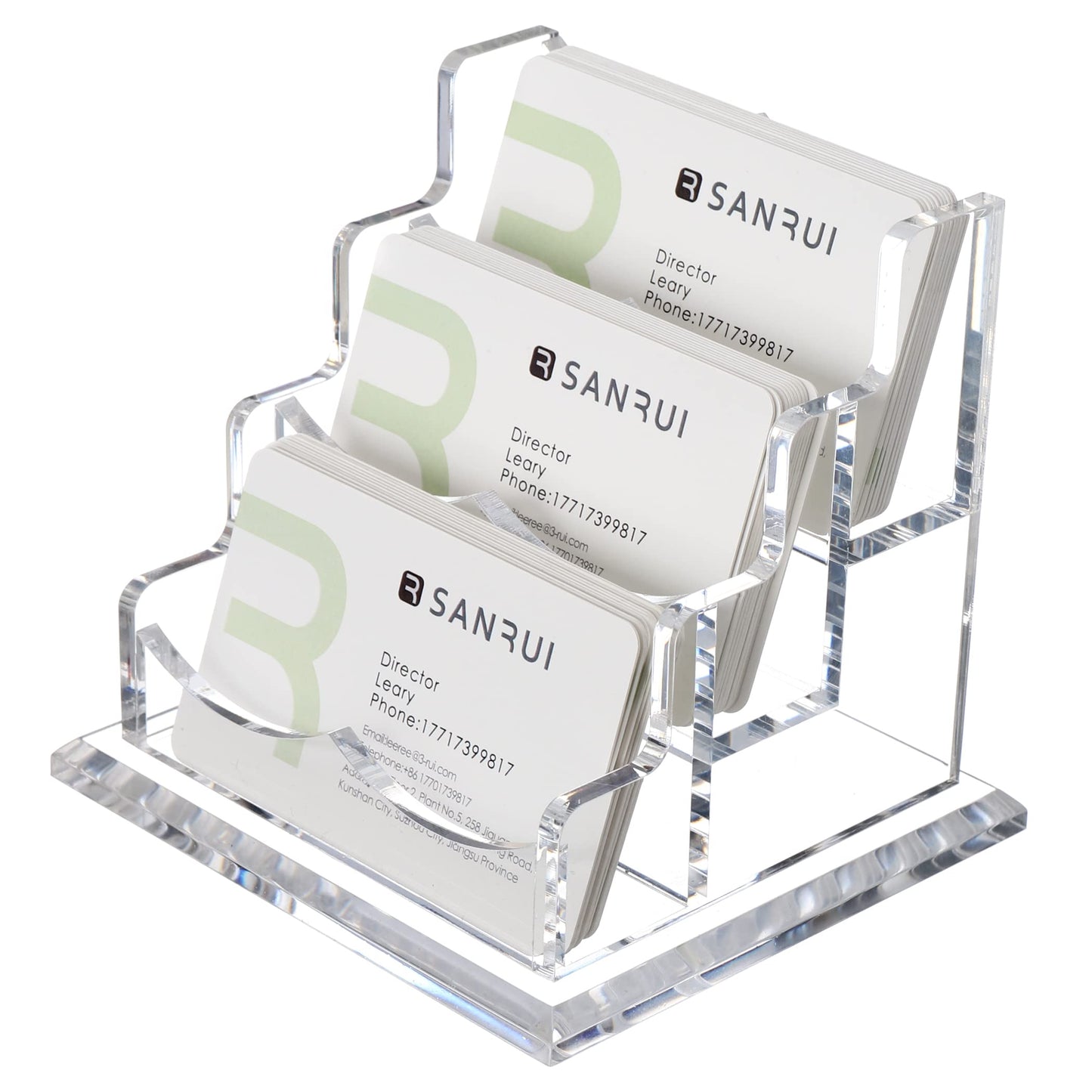 YUXUN Business Card Holder Display for Desk, Clear Acrylic Cards Organizer 3 Tier 3 Slots, Business Card Stand for Men and Women 1 Pack (3 slots) 3slots