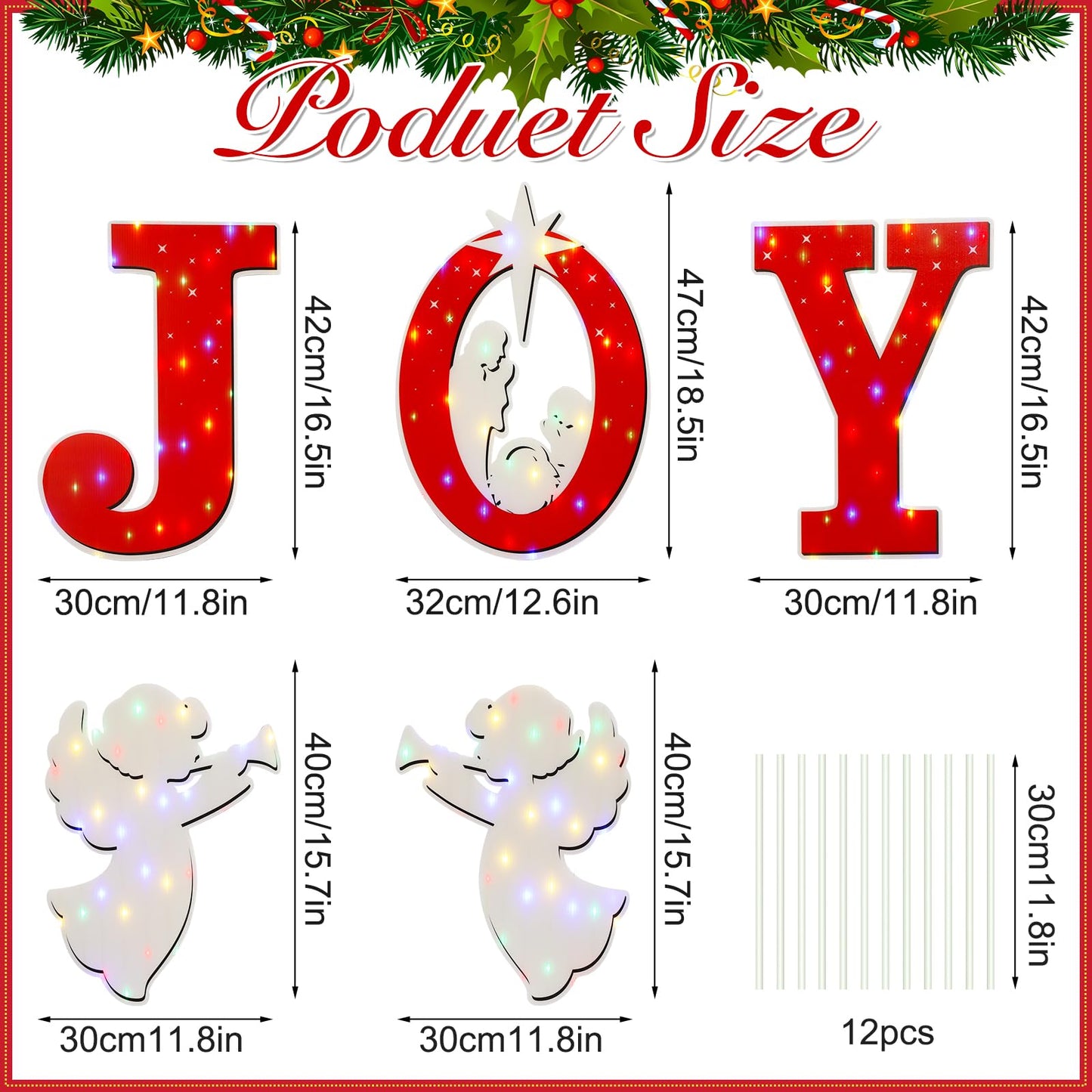 Christmas Joy Nativity Scene Yard Sign with LED String Light Decorations Large Xmas Nativity Lawn Religious Scenes Yard Signs with Stakes for Christmas Eve Night Holiday Xmas Home Outdoor Garden Decor
