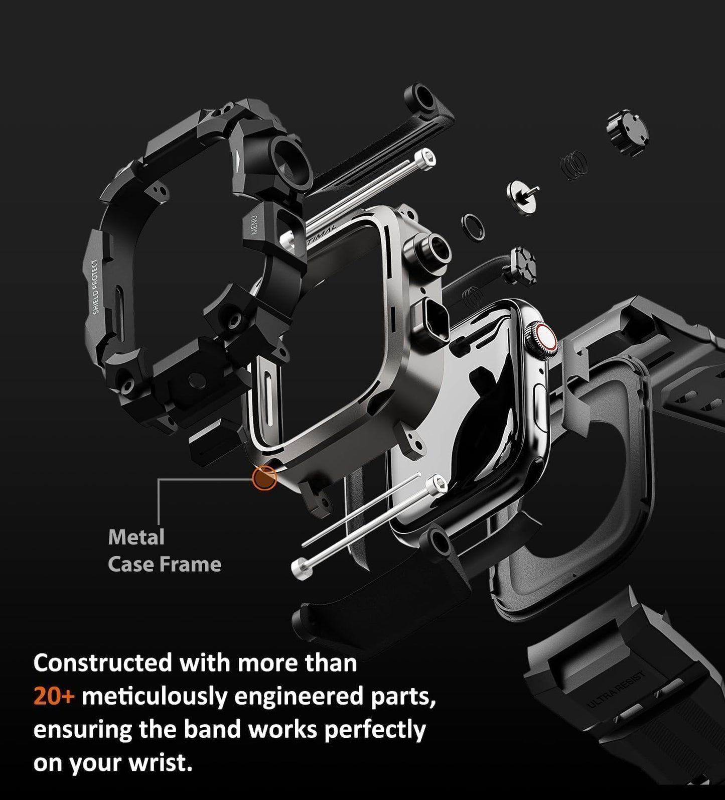 ULTIMAL Rugged Case with Band for Apple Watch 44mm,Compatible with Apple Watch Series SE 3/SE 2/SE Generation/6/5/4, Military Grade Shockproof Bumper Cover for iWatch Tactical Band Men (Black, 44mm)