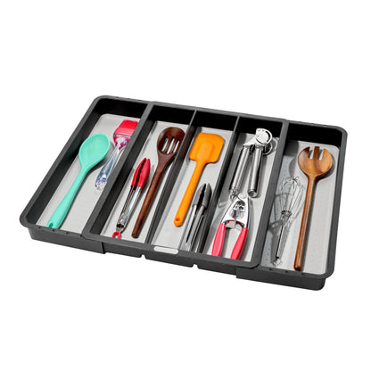 madesmart Classic Large Utensil Tray, Soft Grip, Non-Slip Kitchen Drawer Organizer, 3 Compartments, Multi-Purpose Home Organization, BPA Free, White