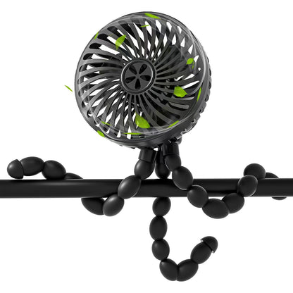 RUN HELIX Stroller Fan Portable with Flexible Tripod Battery Operated Handheld Fan Mini with 3 Speeds USB Rechargeable Baby Fan for Stroller,Car Seat,Desk - Black