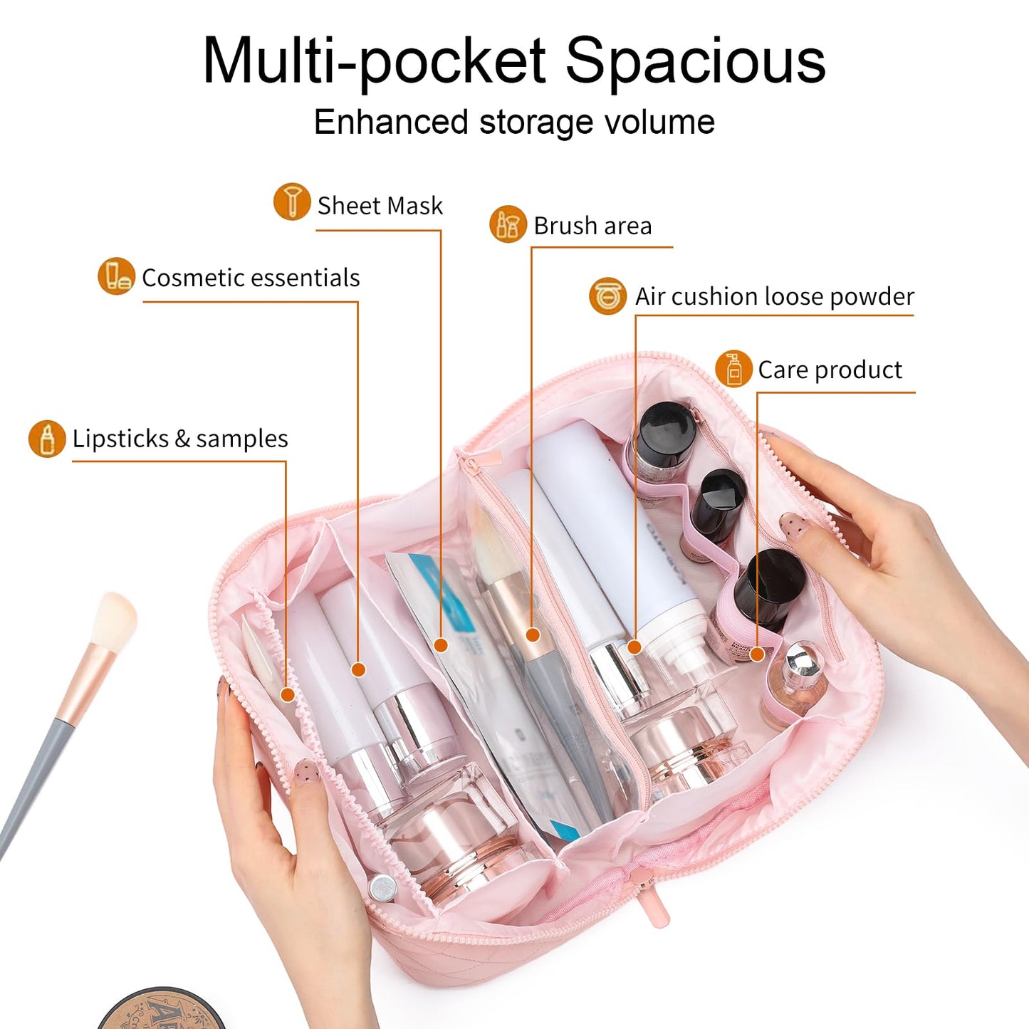 AMXNX Makeup Bag for Woman Quilted Puffer Cosmetic Bags Travel Organizer Large Capacity Wide-open Pouch Toiletry Bag Set