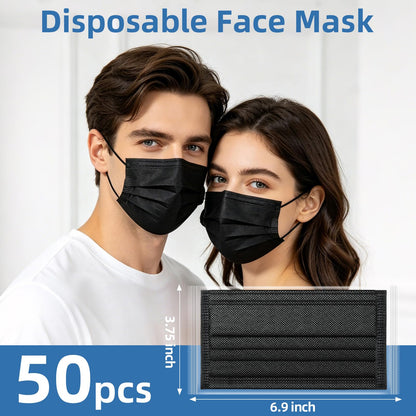 CHAOYA Surgical Masks,Black Face Masks Disposable,Individually Wrapped,50 Pack,Comfy,Breathable