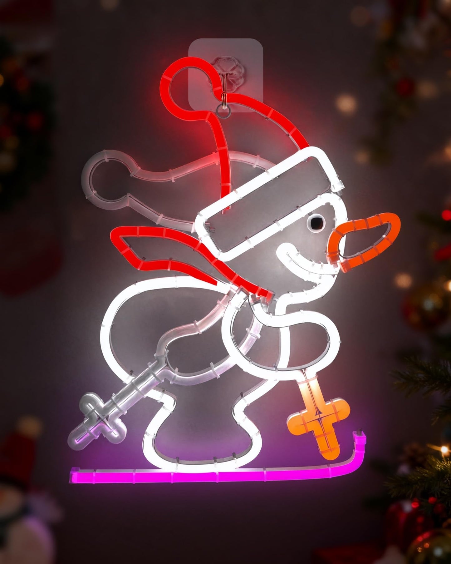 Christmas Snowman Neon Sign, Skiing Snowman LED Neon Light for Home Decor, 8H Timer & Speed Adjust, Festive Xmas Decorations Wall Art, Holiday Party Bedroom Living Room Cafe Bar