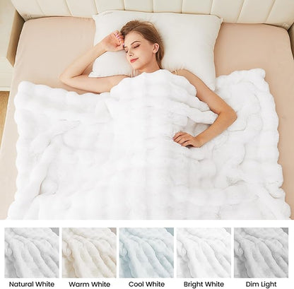 White Furry Blanket King Size Soft Faux Fur Throw Fuzzy Bunny Fur Blanket for Bed Cozy 90x108 Fluffy Blankets King for Bedroom Living Room Home Decor Gifts 1000 GSM