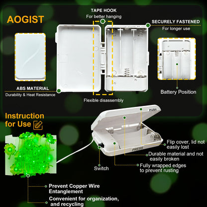 Aogist Super Bright 50LED Shamrock String Lights - 16ft St Patrick's Day 3D Clover Fairy Lights Battery Operated for Indoor/Outdoor Irish Party, Wedding, Holiday Green Decor - 2 Pack
