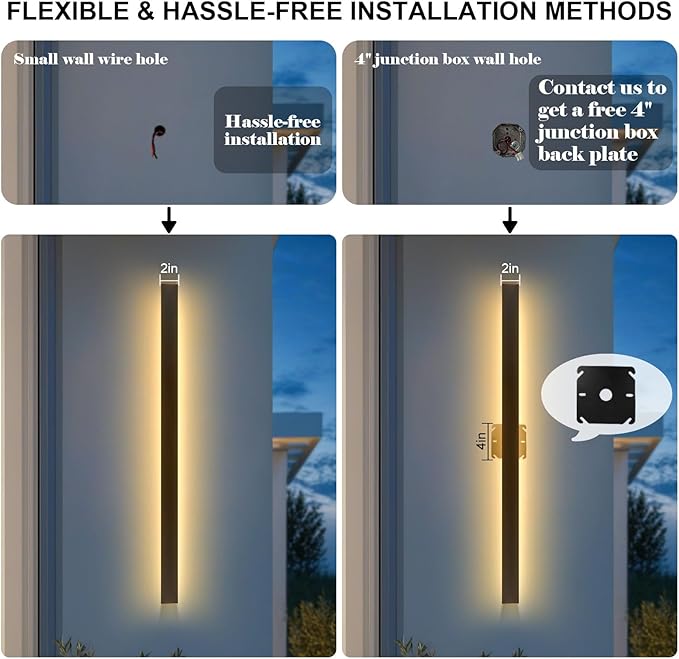 2 Pcs 71 Inch Modern Outdoor Wall Lights Long Linear Wall Sconce IP65 Waterproof Outside Wall Lamp LED 3000K Exterior Sconce Light Fixtures for House Patio Garage
