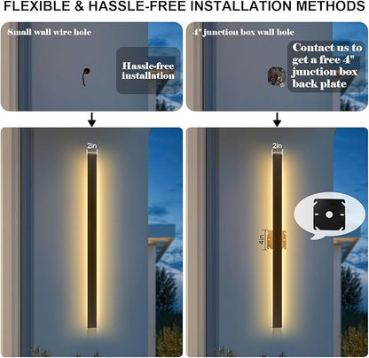 59 Inch Outdoor Wall Lights Long Outdoor Wall Sconce LED Linear Wall Light 3000K Modern Wall Mount Exterior Light Fixtures for House Garage Porch