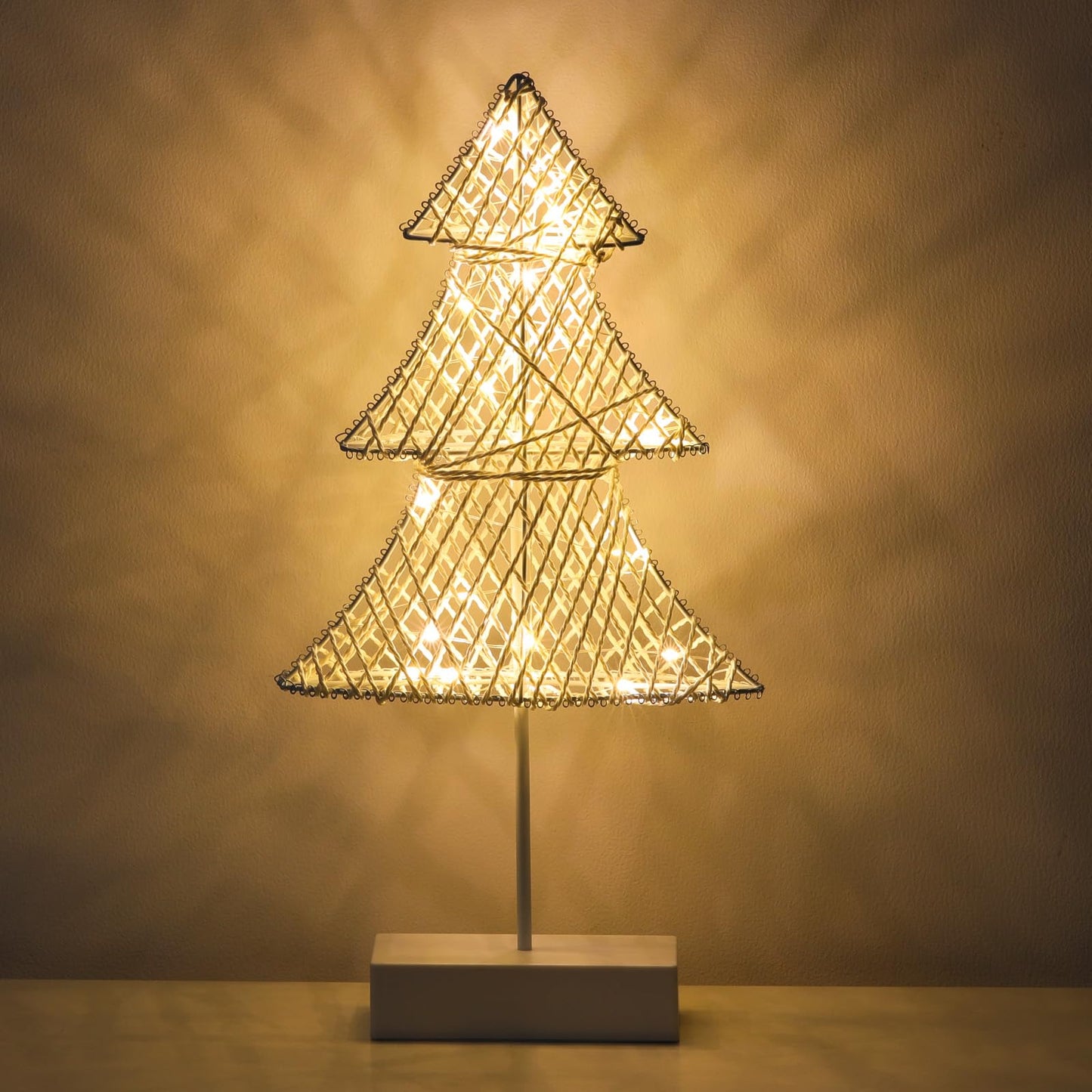 Lewondr Christmas Tree Lamp, Winding Cotton Thread Mini Christmas Tree with Lights, Battery Powered Desktop Christmas Light for Xmas Home Bedside Table Lamp Decorative Tree for Table Top, White
