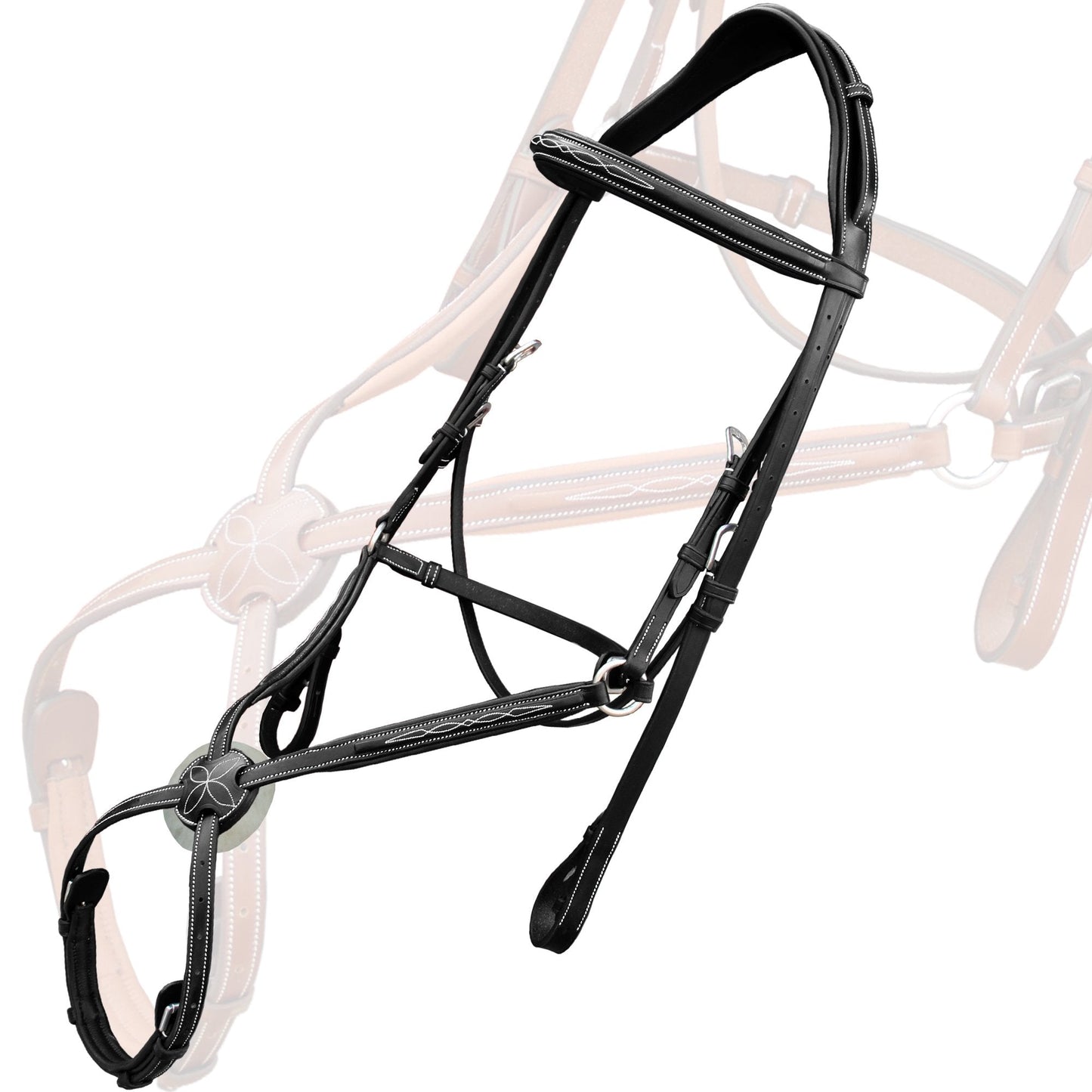 Exion Comfort Lined Anatomic Shape Mono Crown Piece Designer Fancy Stitched Perfect Square Raised Double Buckle Adjustable Figure 8 Noseband Jumping Bridle with Rubber Reins | Royal English Bridle