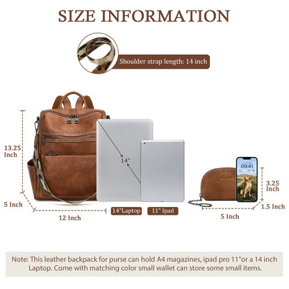 AGLOD Leather Backpack Purse for Women Designer Ladies Shoulder Bag Fashion Faux Work Travel Handbags