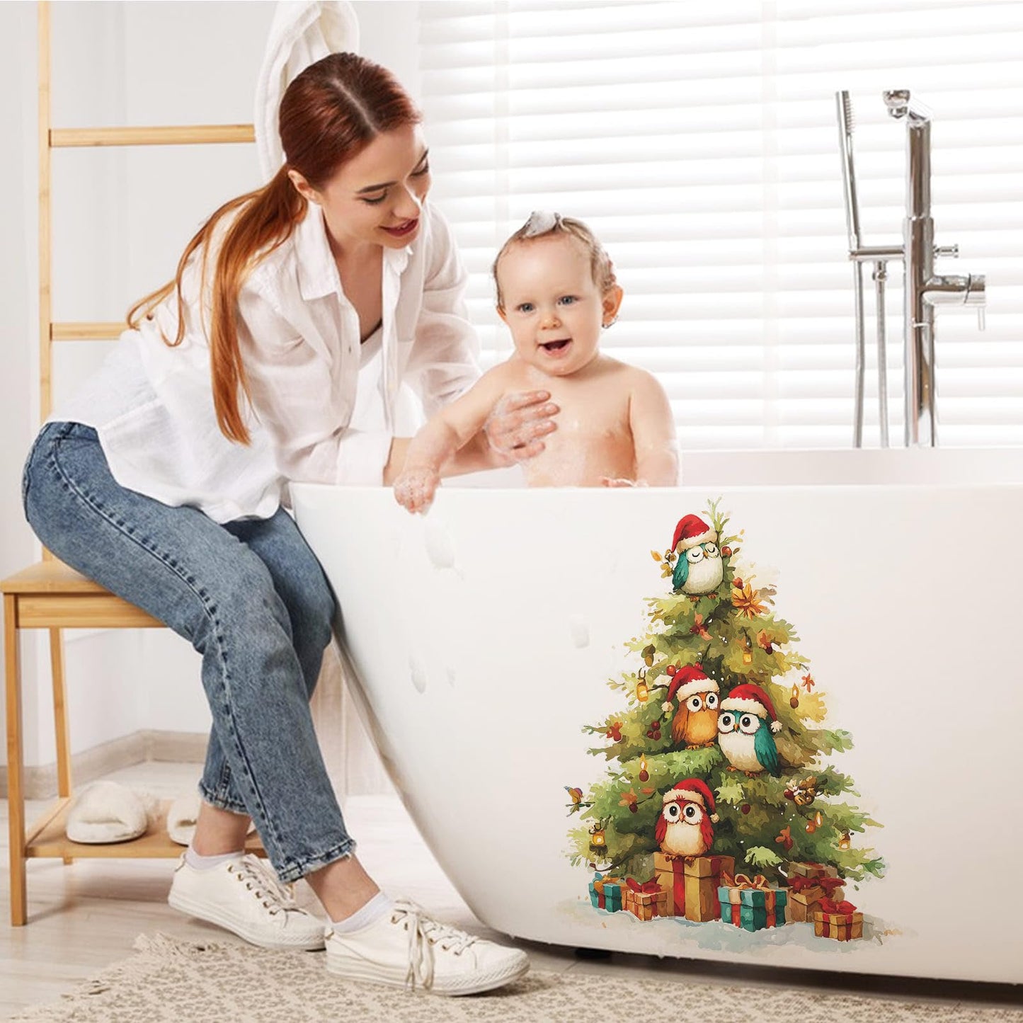 MeyRolizn Merry Christmas Tree Wall Decal Christmas Cute Window Clings Wall Decals Peel and Stick Christmas Decor Wall Stickers for Winter Room Kitchen Bathroom Party Holiday Decoration