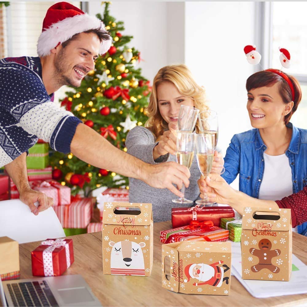 LOKIPA Christmas Kraft Paper Gift Boxes, 24pcs Christmas Party Treat Goody Candy Boxes for Xmas Party Bag Fillers