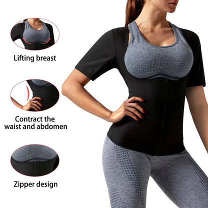 DYUAI Sauna Shirt for Women Sauna Suit for Women Waist Trainer Sauna Sweat Vest Workout Body Shaper Zipper(6005-01-XXXL)