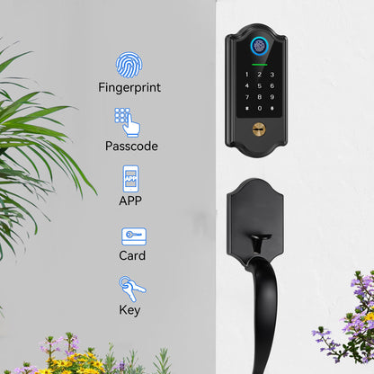 Smart Fingerprint Door Lock for Front Door – Keyless Entry Deadbolt with Handle Set, Digital Keypad, App Control, Auto Lock, Easy Install, Matte Black