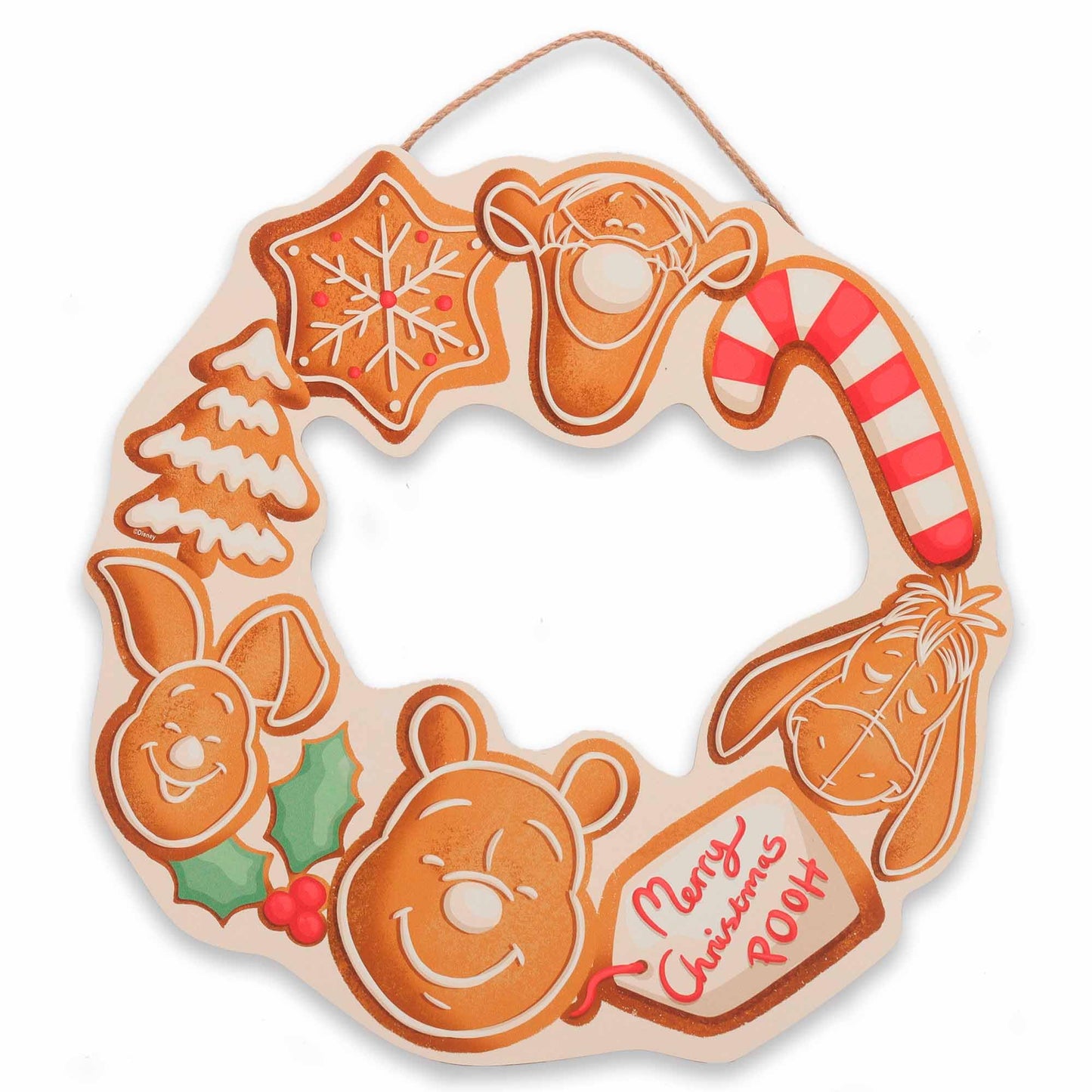 Open Road Brands Disney Winnie the Pooh Gingerbread Wreath Hanging Wood Wall Decor - Cute Winnie the Pooh Christmas Decoration for Home