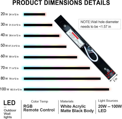 Outdoor RGB Long Wall Lights 2 Pack 79inch Modern Outdoor Led Wall Light Fixture IP65 Waterproof Long Wall Sconce LED Linear Wall Mount Lights for House