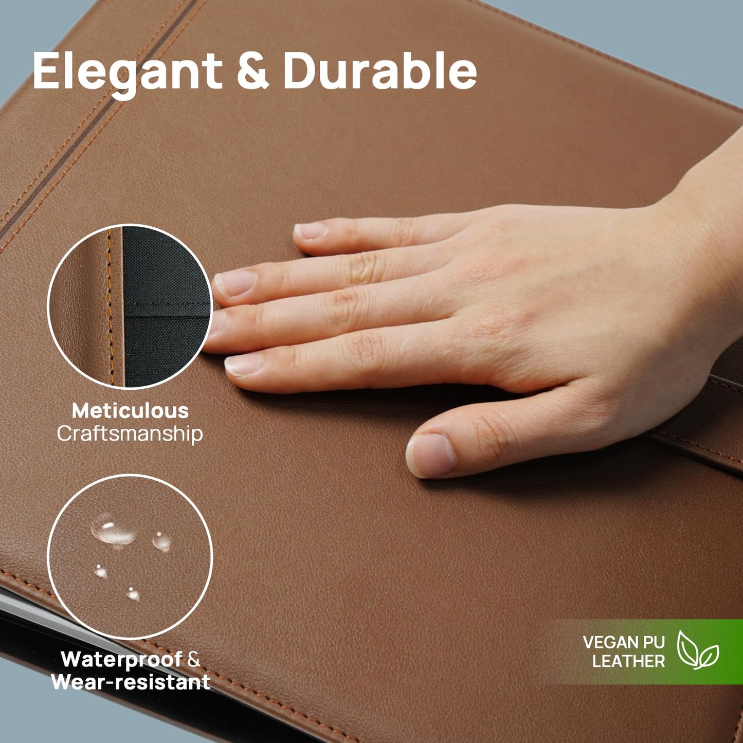 POPRUN PU Leather 2 Inch 3 Ring Binder, Professional Business Organizer- Includes PP Dividers, 100GSM / Grade AA Filler Papers, Card &Sticker for Tab- Ideal for Office Presentation Meetings, Brown