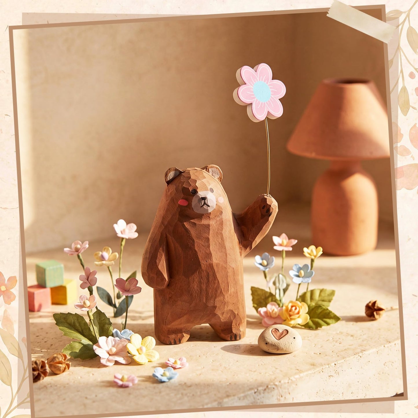 Novabright 13 Pcs Interchangeable Seasonal Tabletop Sign 4th of July Wooden Brown Bear Decor Mini Standing Signs Farmhouse Convertible Holiday Wood Welcome Sign for Summer Independence Day Table Decor