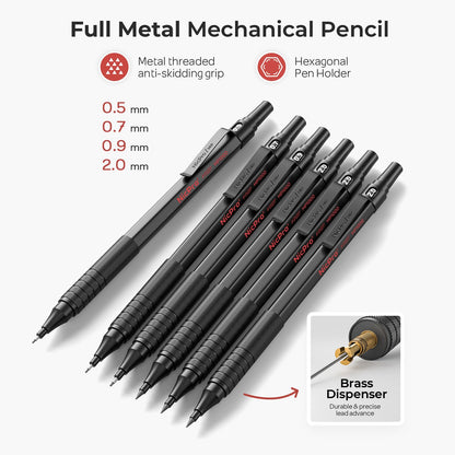 Nicpro 30PCS Black Metal Mechanical Pencil Set in Leather Case, Art Drafting Pencil 0.5, 0.7, 0.9 mm, 2mm Lead Pencil Holders for Sketching Drawing With 16 Tube (6B 4B 2B HB 2H 4H Colors)Lead Refills