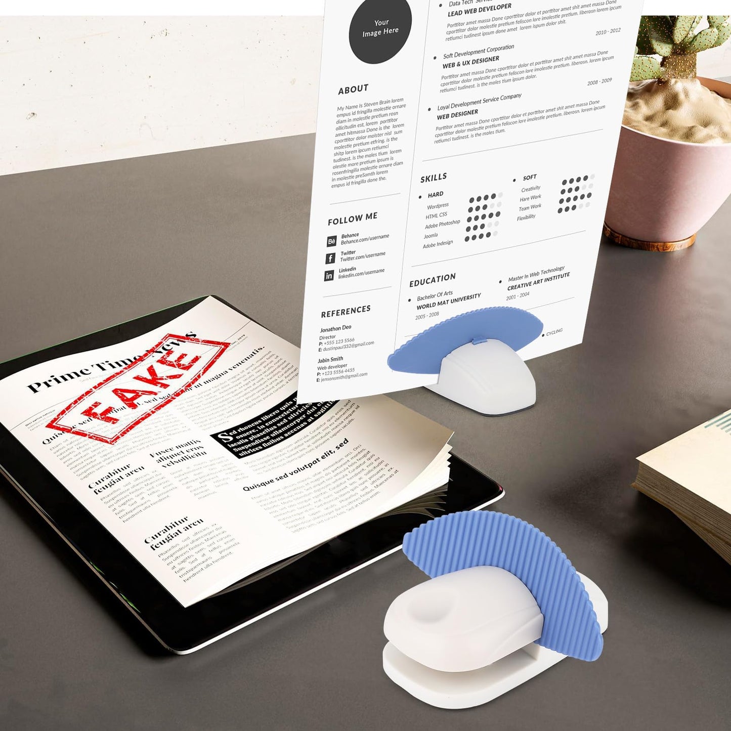 4pcs Paper Holder Stand for Typing with Mat Non-Slip Document Holder Desktop Folder Portable Clipboard Stand Copy Stand Clamp for A4 Paper Office Typing Reading Office Supplies Monitor for Desk