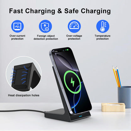 PUY for MagSafe Charger Stand,20W Fast Magnetic Wireless Charging Station with 25W PD Adapter，Stickable Desk Wireless Charger for iPhone 17/16/15/14/13/12 Pro/Pro Max Series